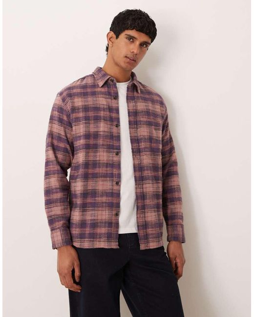 Abercrombie & Fitch Red Long Sleeve Cropped Flannel Plaid Shirt for men