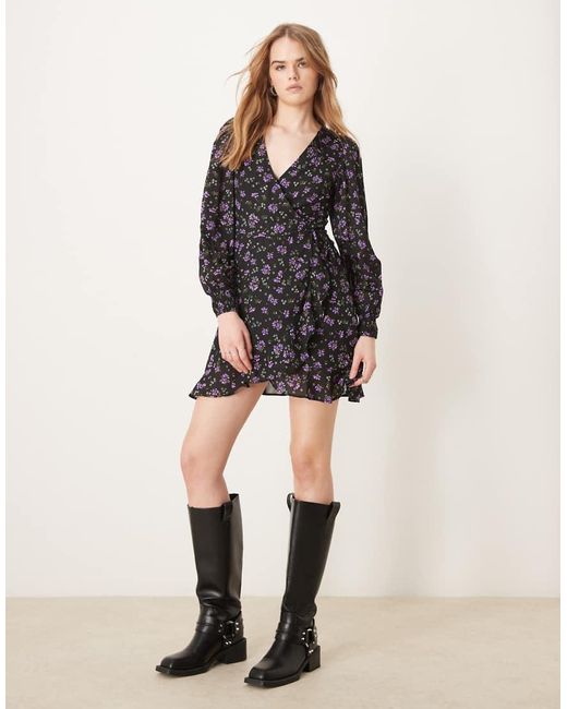 New Look Chiffon Wrap Mini Dress in Black | Lyst UK