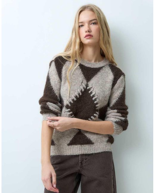Vila Gray Oversized Jacquard Knitted Sweater
