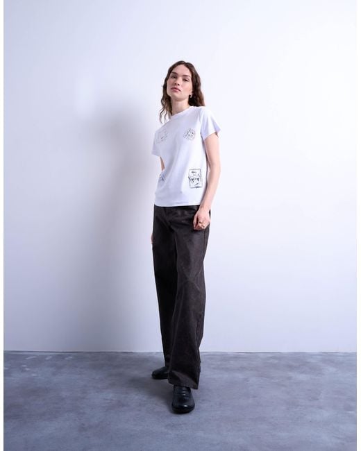 TOPSHOP White Graphic Doodle Print Everyday Tee