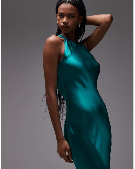TOPSHOP Blue Racer Neck With Dropped Cowl Back