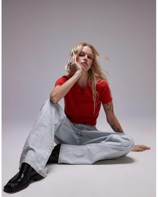 TOPSHOP Red Shrunken Everyday Tee