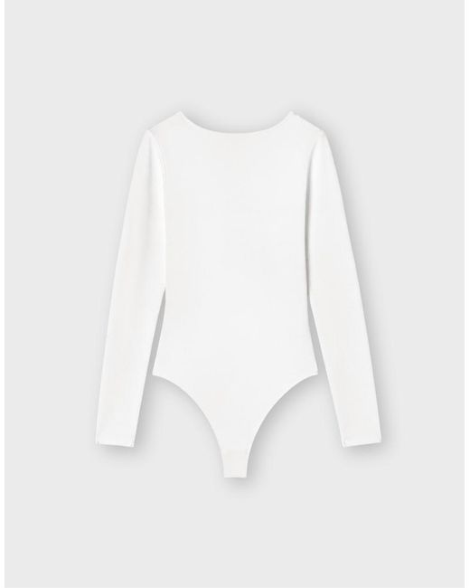 Stradivarius White V-neck Bodysuit With Under-bust Gathering
