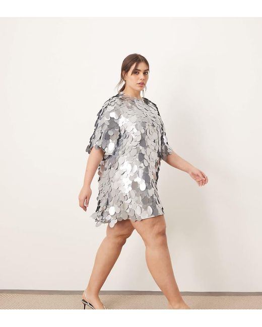 ARRANGE Natural Curve Embellished Disc Sequin T-shirt Mini Dress
