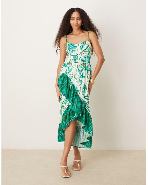 Hope & Ivy Green Asymmetric Tie Shoulder Cami Midaxi Dress