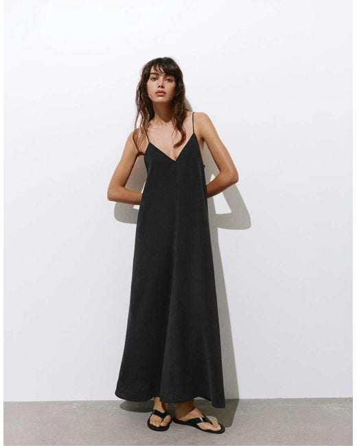 Pull&Bear Gray Strappy Flowing Modal Midi Dress