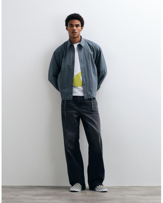 ASOS Blue Boxy Oversized Poplin Shirt With Drawcord Hem for men
