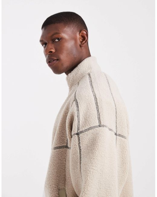 Only & Sons Natural Full Zip High Neck Contrast Stitch Fleece for men