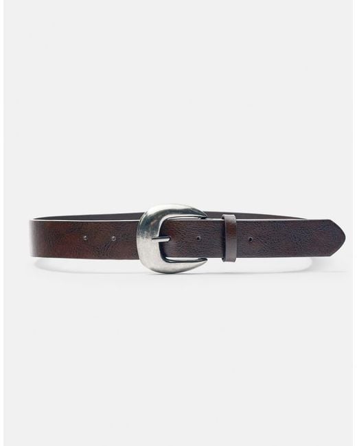 Pull&Bear Blue Leather Effect Belt With Large Buckle