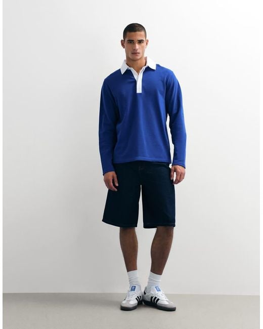 ASOS Blue Rugby Polo With Contrast Collar for men