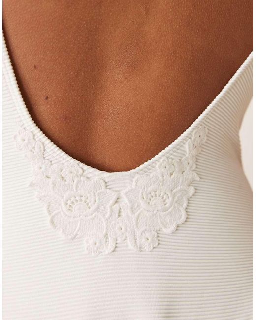 For Love & Lemons White Lelani Embroidered Detail One Piece Swimsuit