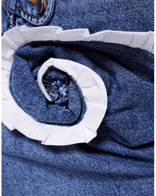 ASOS Blue Denim Corsage Mini Skirt With Poplin Trim