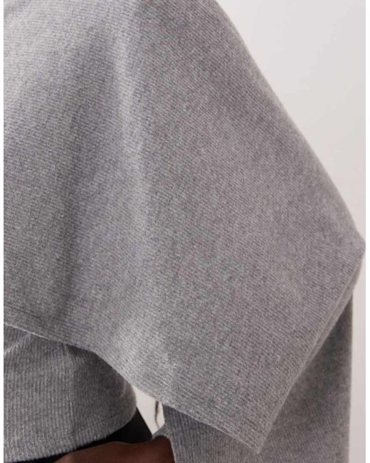 ASOS Gray Scarf Drape Detail Long Sleeve Top
