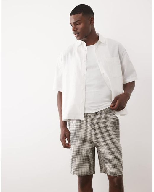 ASOS Natural Mid Length Jorts With Pleat & Tie Styling for men