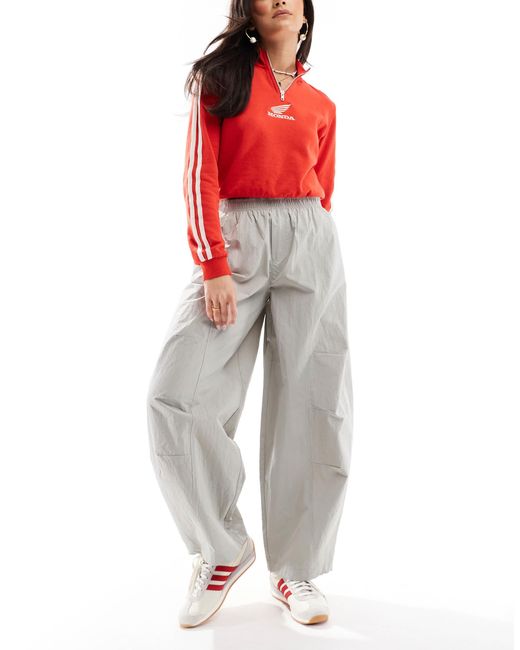 Stradivarius White Barrel Parachute Pant