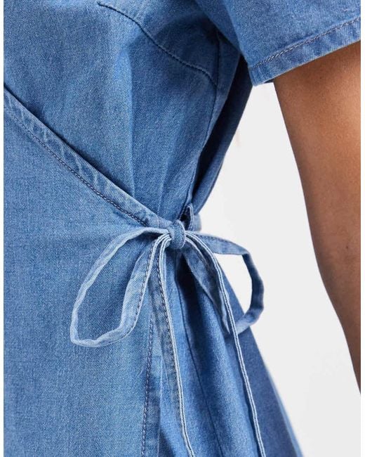 Vero Moda Blue Short Sleeve Wrap Front Denim Mini Dress