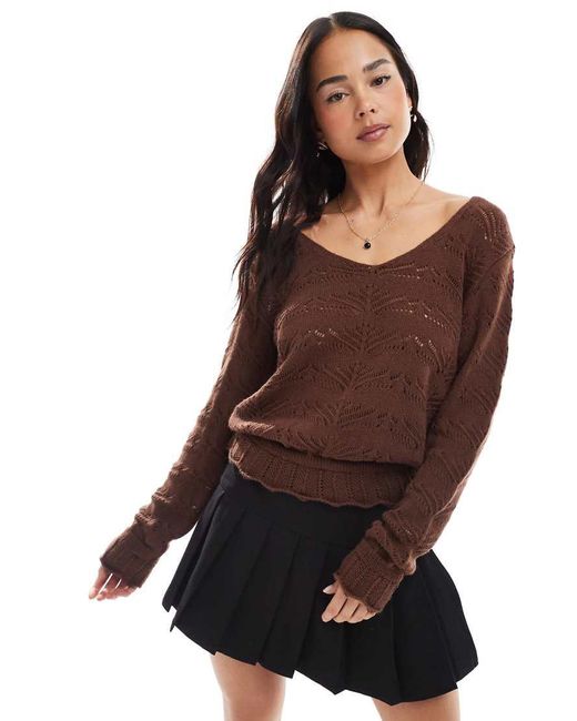Maglione Marrone Cioccolato All'Uncinetto di Miss Selfridge in Brown