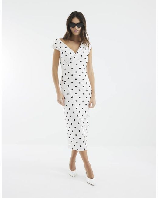River Island White Asymmetric Polka Dot Wrap Midi Dress