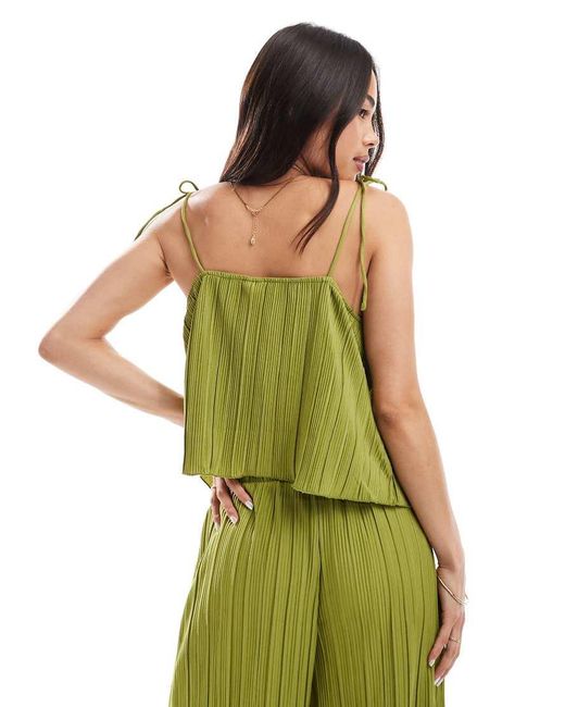 Vero Moda Green Square Neck Plisse Cami Co-ord