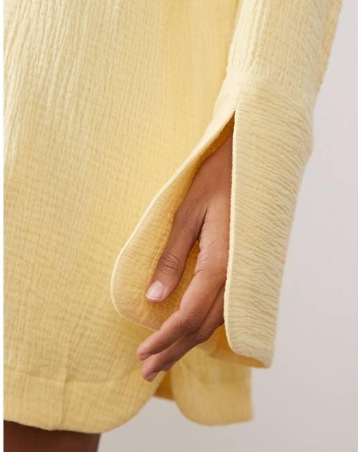 ASOS Natural Double Cloth Mini Shirt Dress With Wide Cuffs And Oversized Pockets