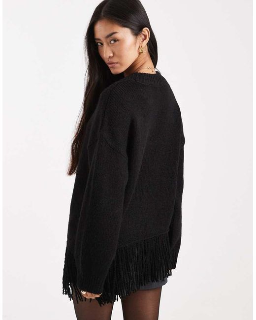 ASOS Black Oversized Fringed Jumper
