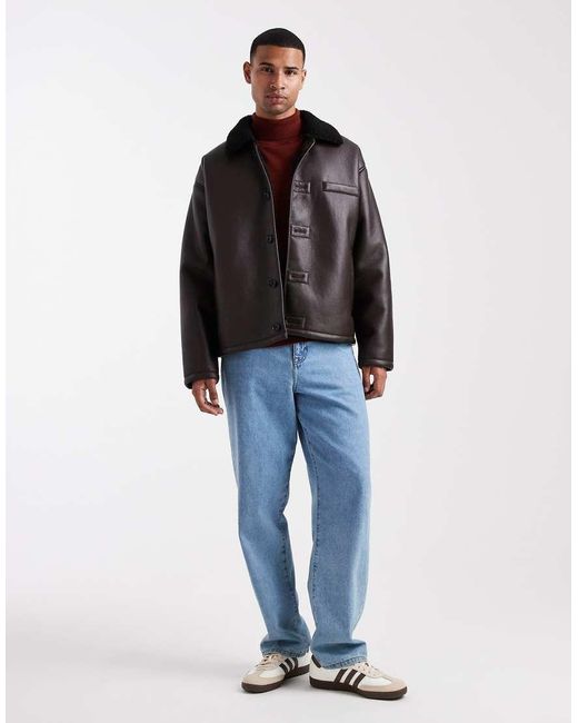 ASOS Black Aviator Jacket With Borg Collar for men