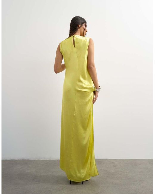TOPSHOP White Satin Sleeveless Knot Side Maxi Dress