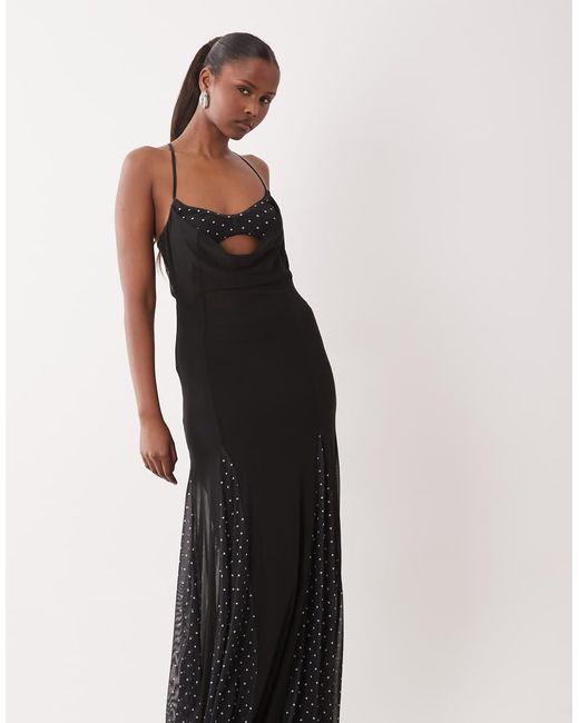 ASOS White Cami Bra Detail Polka Dot Printed Maxi Dress With Godets
