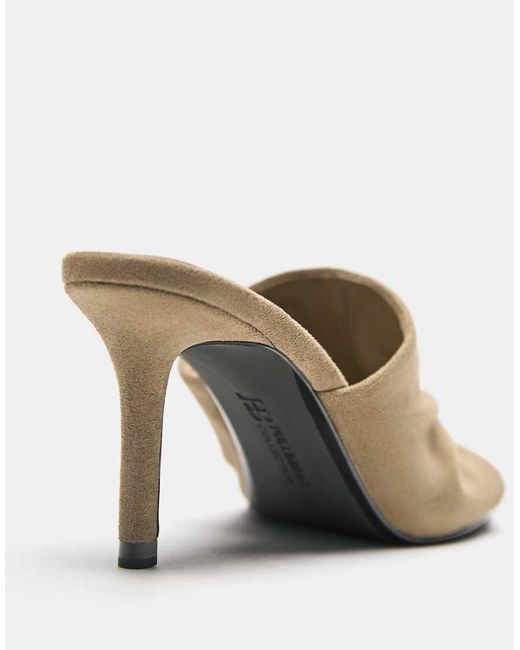 Pull&Bear Natural Gathered Mule Heeled Sandals