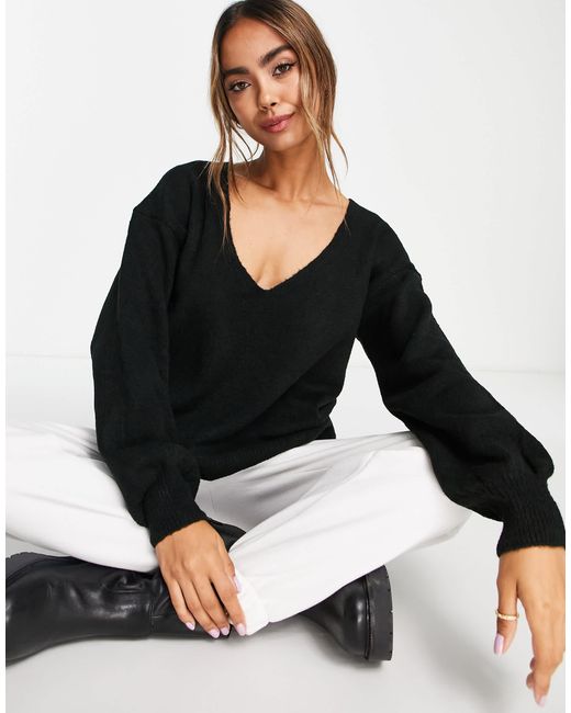 Y.A.S Black Y.a.s. Emmy Deep V Neck Soft Knit Jumper