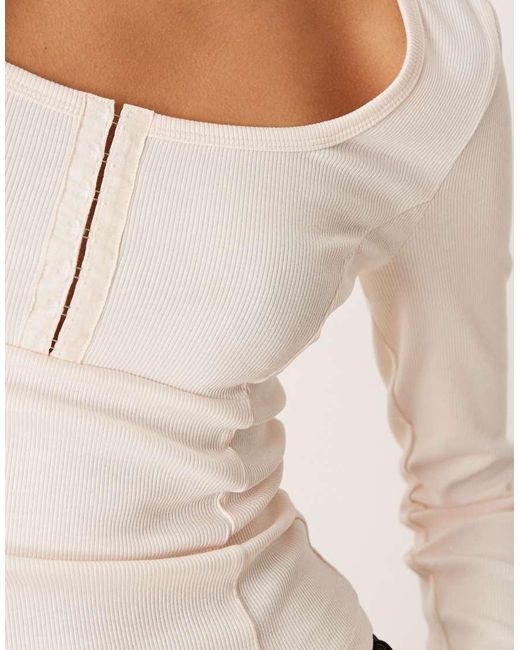 ASOS White Scoop Neck Long Sleeve Top With Seam Detail