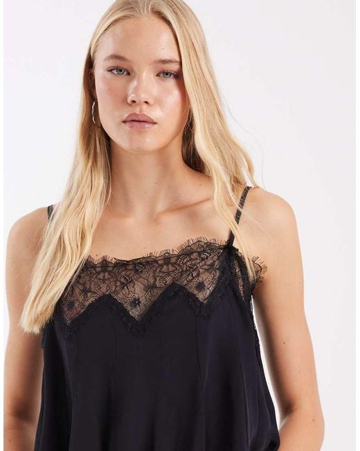 Free People Black Make Me Yours Boho Lace Cami Top