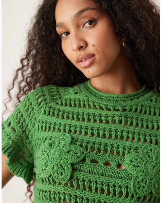 ASOS Green Co-ord Open Stitch T-shirt With Crochet Applique