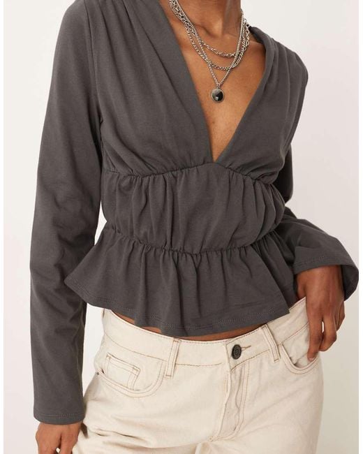 ASOS Black Long Sleeve Tee With Ruffle Detail