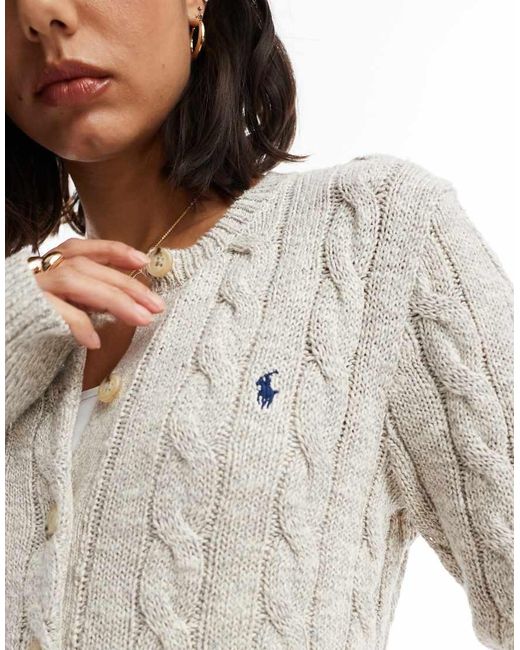 Polo Ralph Lauren White Icon Logo Cotton Cable Knit Cardigan