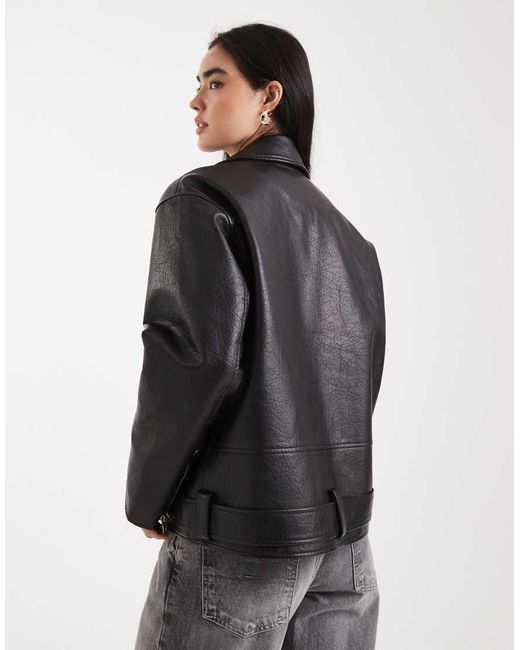 Miss Selfridge Black Padded Faux Leather Oversized Biker Jacket