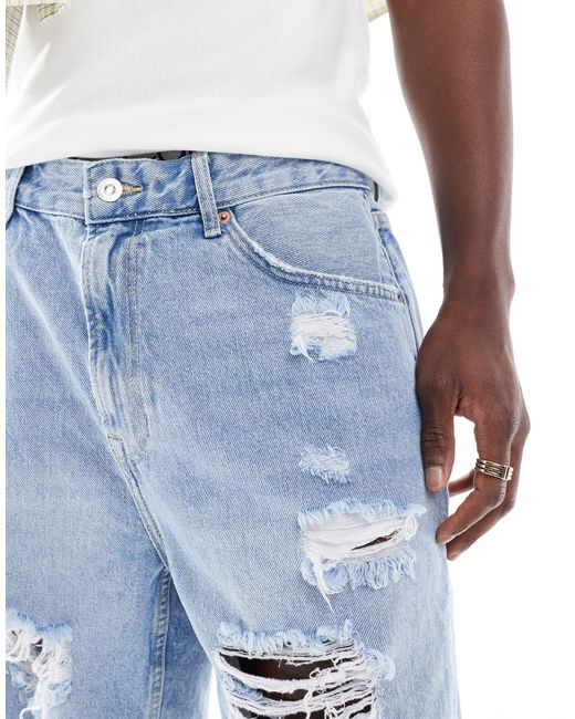 Bershka – zerrissene jeans-shorts in Blue für Herren