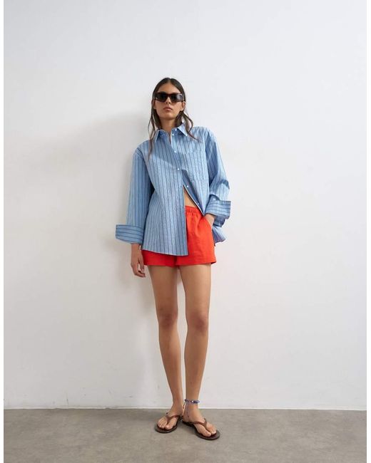 TOPSHOP Red Linen Mini Short With Drawcord