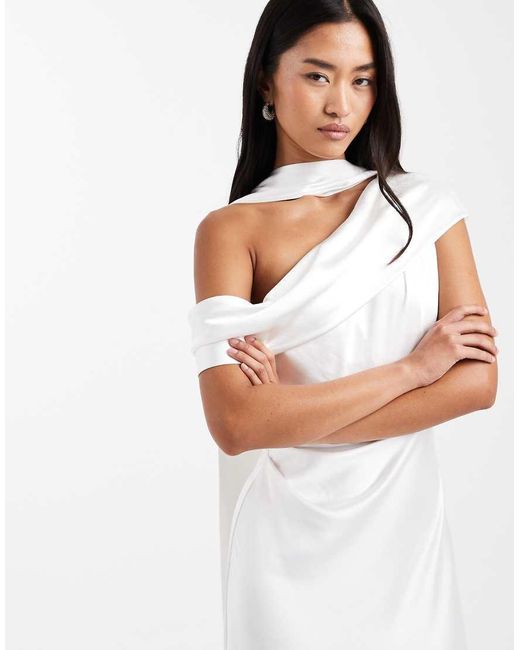 Six Stories White Bridal Satin One Shoulder Maxi Dress