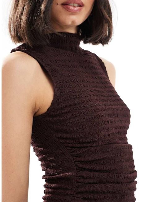 bershka high neck jersey dress Bershka high neck knitted bodycon maxi dress in red