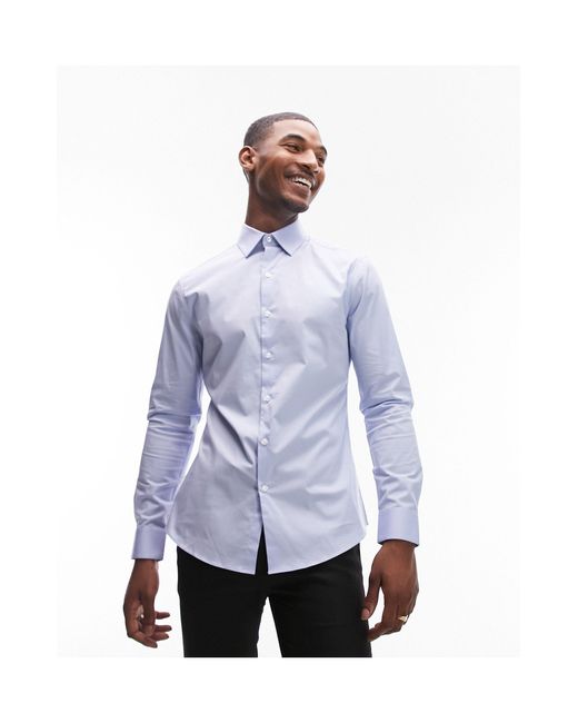 Topman White Long Sleeve Formal Slim Fit Stretch Shirt for men