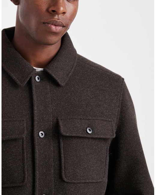 Chaqueta Chocolate Estilo Camisa Con Bolsillos Delanteros De Threadbare de hombre de color Black