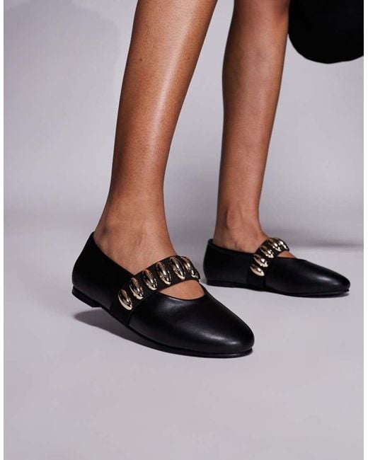 Public Desire Black Harmonica Ballet Flats With Hardware Detail