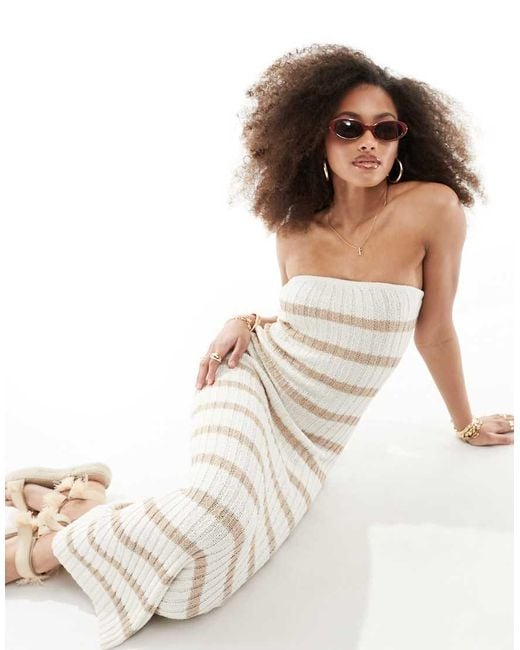 4th & Reckless White Como Boucle Knit Bandeau Beach Dress