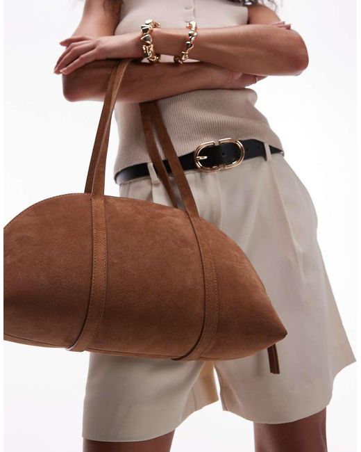 & Other Stories Brown Real Suede Two Handle Curve Shoulder Bag