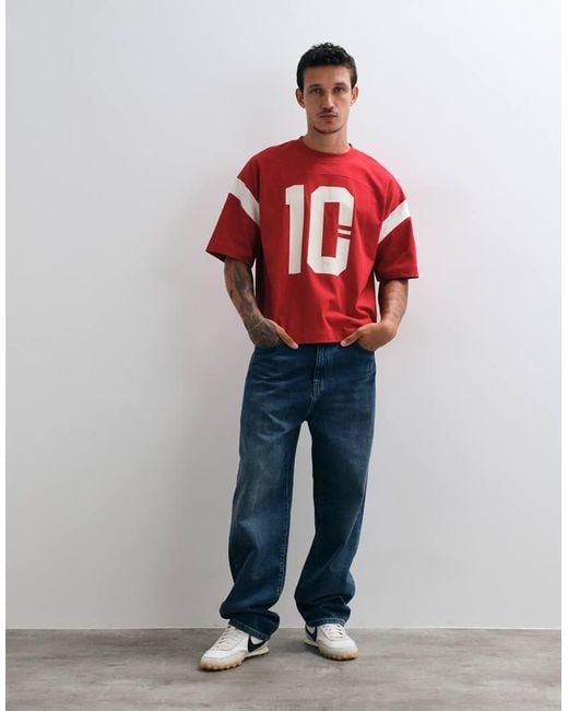 ASOS Red Heavyweight Boxy Oversized T-shirt With 10 Graphic And Panels for men