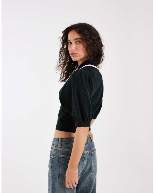 Fred Perry Black Colour Block Pointelle Knitted Shirt