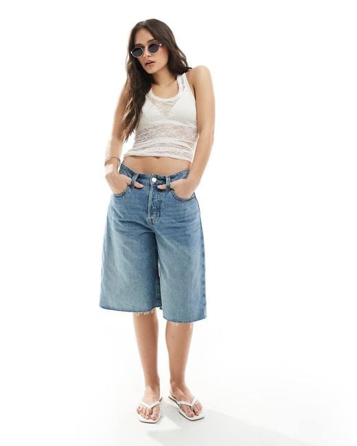 Monki Blue Lace Tank Top With Racer Back