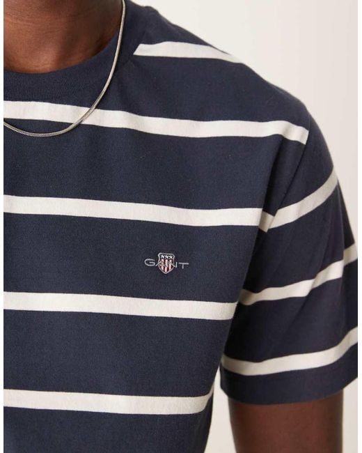 T-Shirt A Righe Con Logo Dello Scudo di Gant in Blue da Uomo