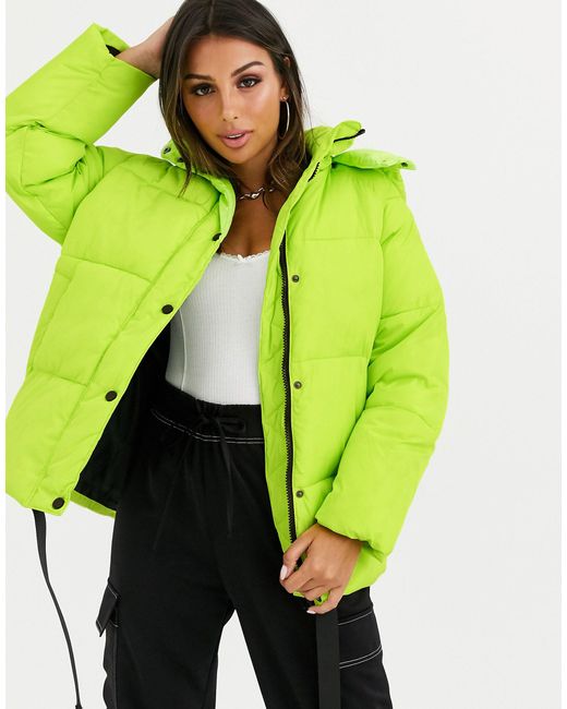 ASOS Puffer Jacket With Trim Detail in Green | Lyst
